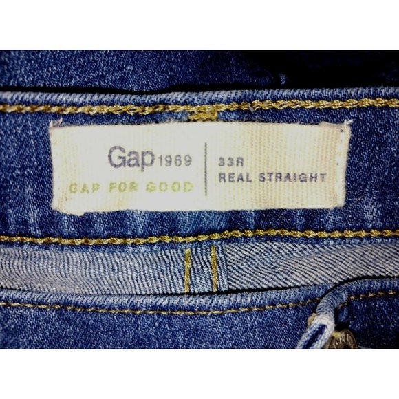 GAP 1969 16/33R Dark Indigo Real Straight Jeans w/ Some Stretch 28" inseam - Picture 2 of 7